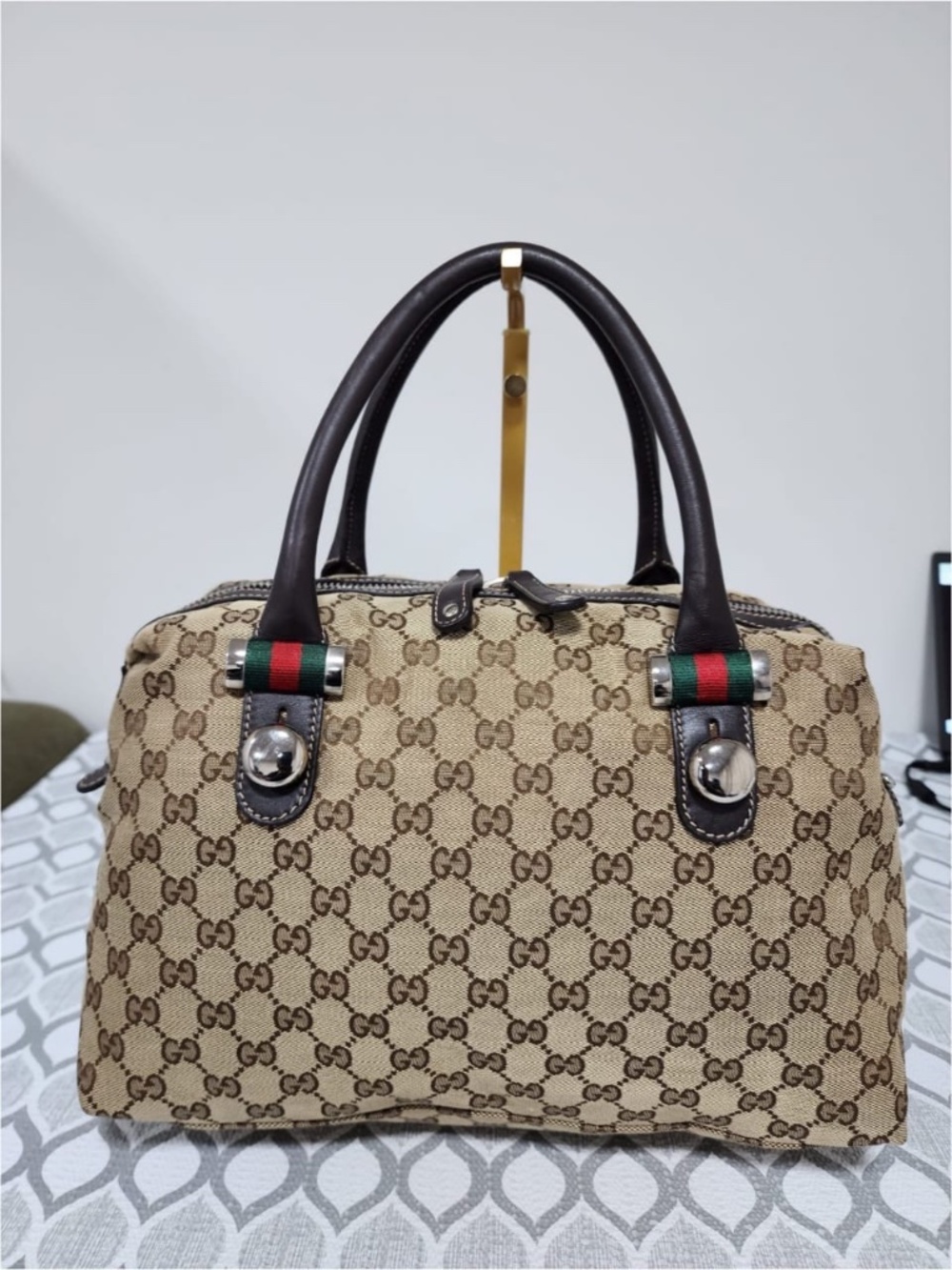 Authentic GUCCI GG Canvas Match Ball Boston Bag Beige/Brown - Picture 13 of 14